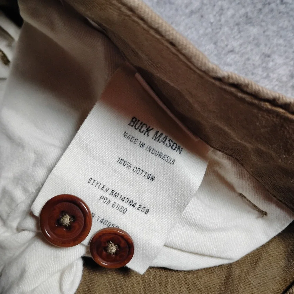 Buck Mason Officer Pant Mens 31 Brown Slub Twill Chino Casual Button Fly Pants